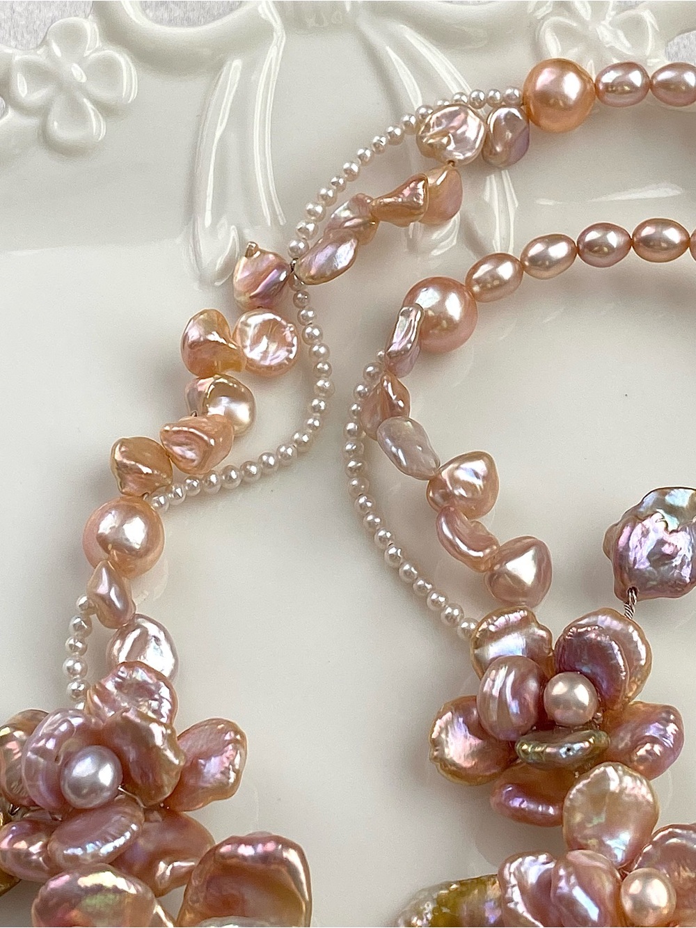 N314-Premium Sakura Pink Petal Pearl 5 Flowers With A Detachable Flower Pendant - Picture 13 of 15